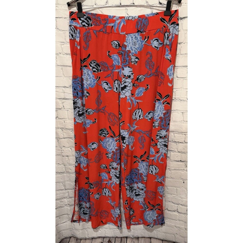 G.I.L.I. Red Floral Palazzo Wide Leg Pull on Stretch Pants QVC Size Large